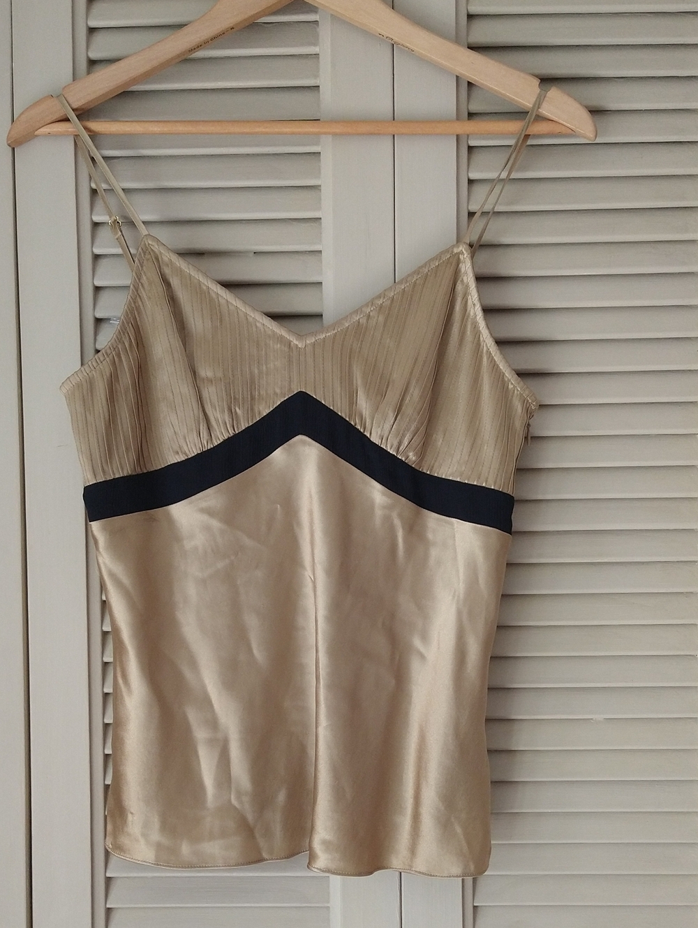 Silk Champagne V-Neck Cami +Black Accent Size 6
